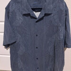 Blue Casual Button Down Shirt with Camp Collar